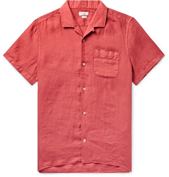 Photo: Incotex - Jake Camp-Collar Linen Shirt - Red