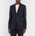 Fendi - Navy Logo Jacquard-Trimmed Stretch-Virgin Wool Suit Jacket - Blue