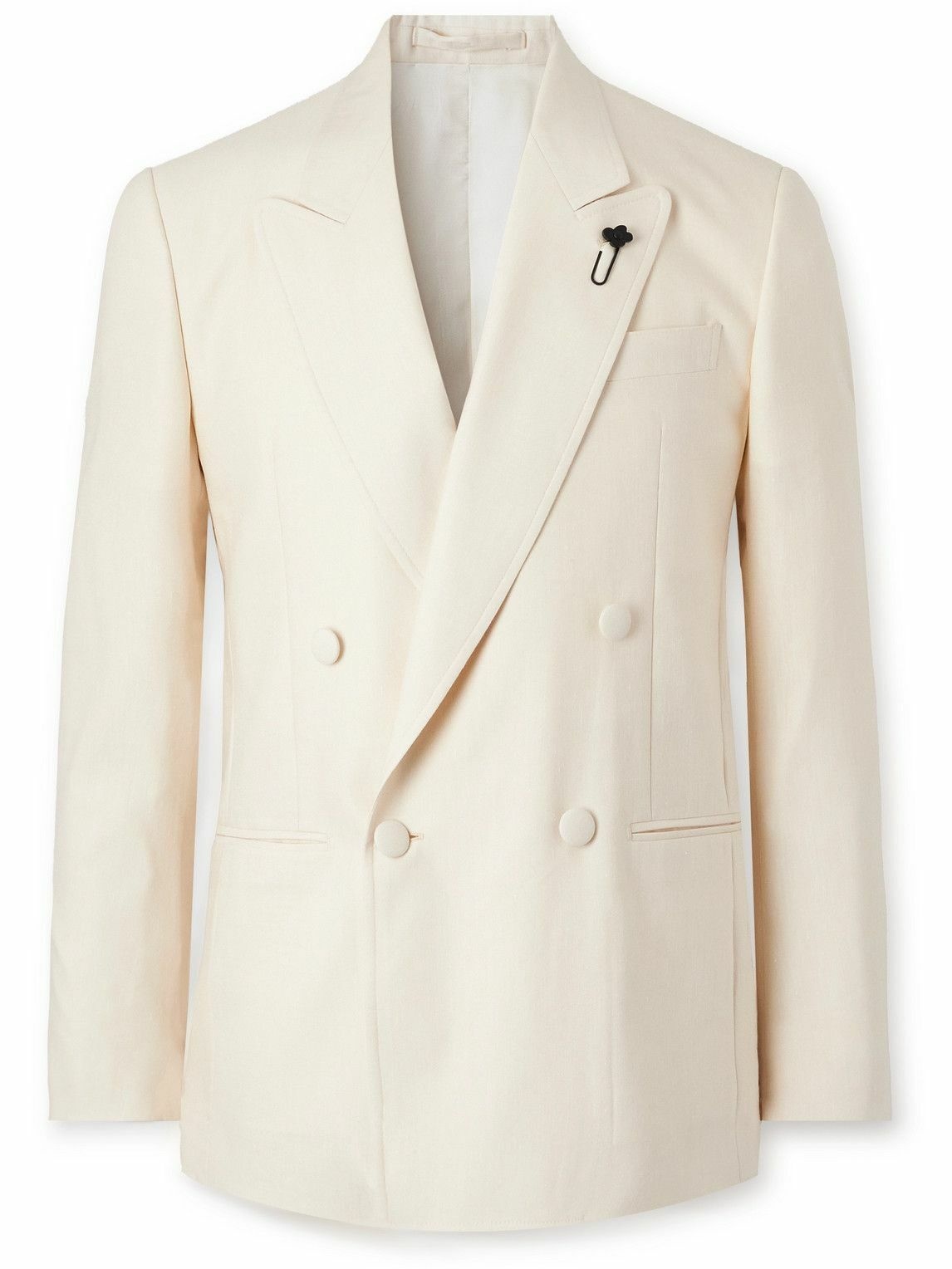 Photo: Lardini - Double-Breasted Linen and Wool-Blend Tuxedo Jacket - Neutrals