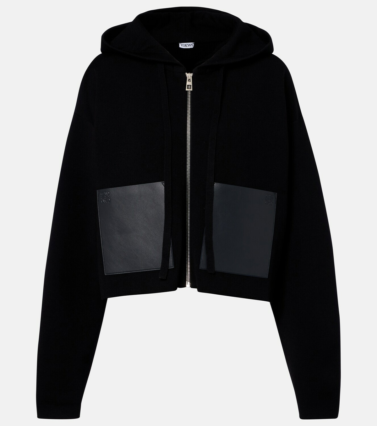 Loewe Leather-trimmed wool hoodie