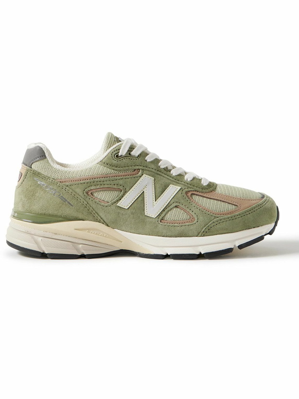 Photo: New Balance - 990v4 Leather-Trimmed Suede and Mesh Sneakers - Green