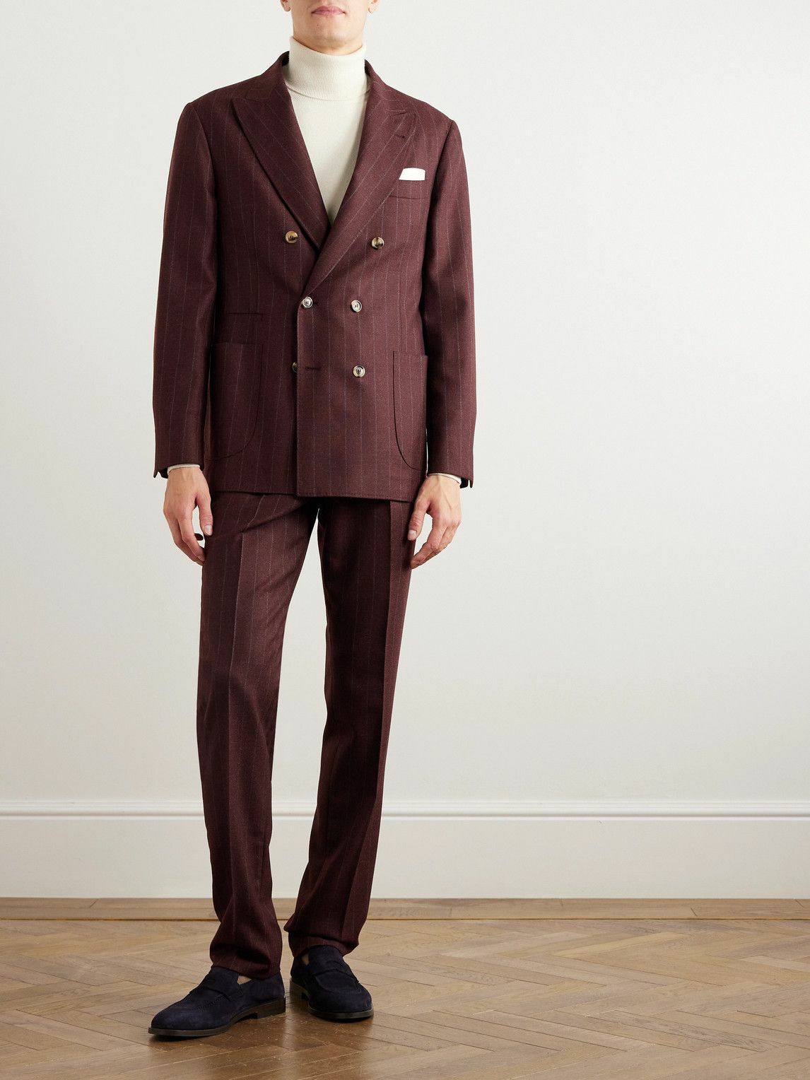 Brunello Cucinelli - Double-Breasted Pinstriped Wool, Mohair