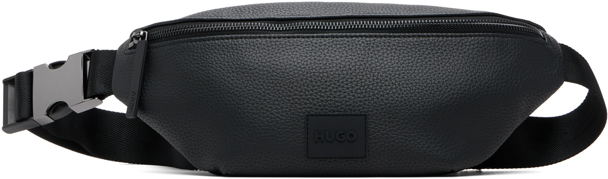 Hugo Black Logo Patch Grained Belt Bag