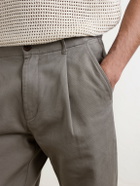 Mr P. - Daniel Tapered Pleated Cotton-Canvas Trousers - Gray