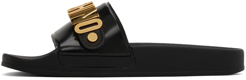 Moschino Black Lettering Logo PVC Pool Slides