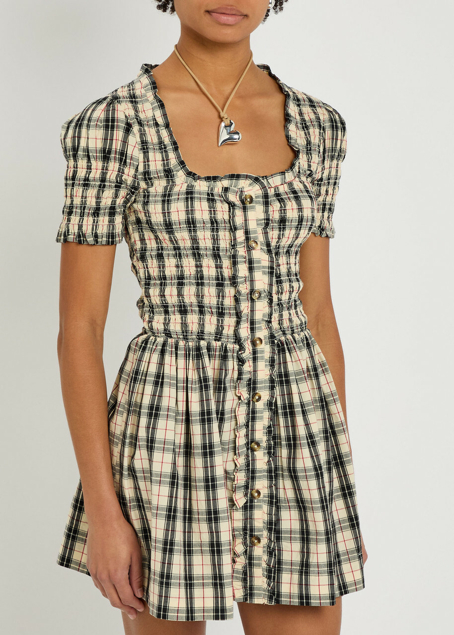 Damson Madder Mansi Plaid Cotton Mini Dress Yellow