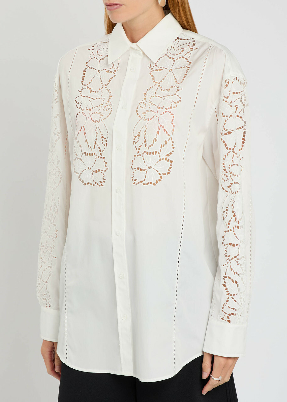 Weekend Max Mara Elmi Floral-embroidered Cotton-poplin Shirt White