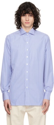 Drake's White & Blue Bengal Stripe Shirt