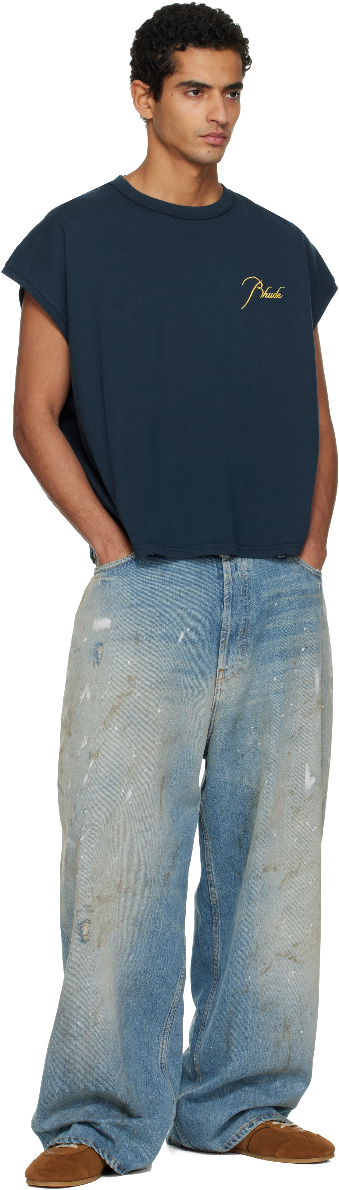 Rhude Navy Classique Cutoff Sleeve T-shirt