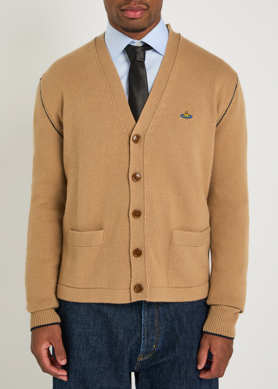 Vivienne Westwood Alex Logo Wool and Cashmere-blend Cardigan Camel