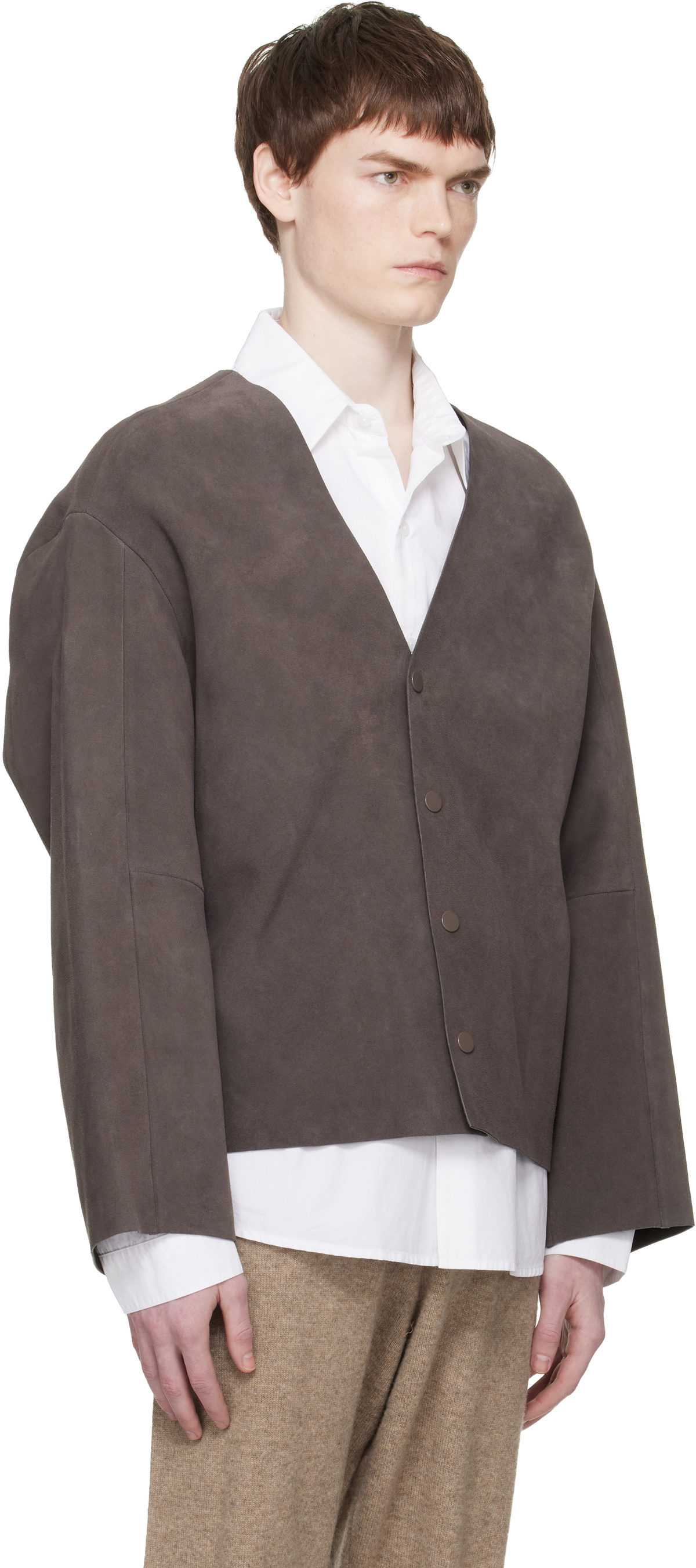 Entire Studios Taupe Minimal Suede Jacket