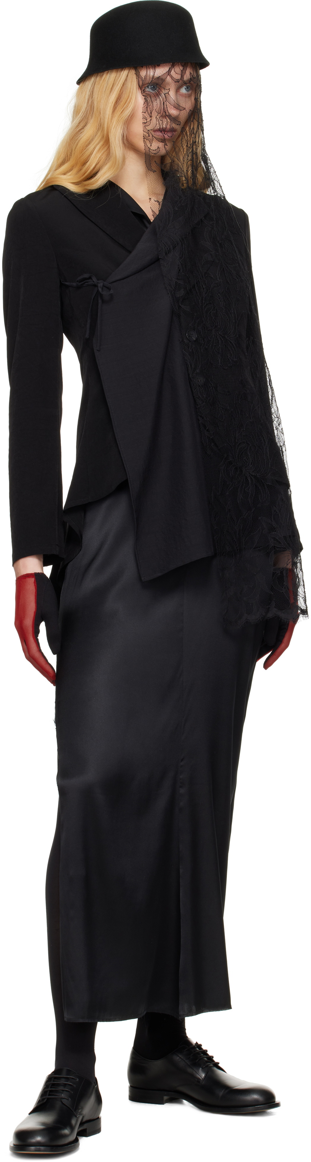 YOHJI YAMAMOTO Black Crepe De Chine 2 Layered Wrap Blazer