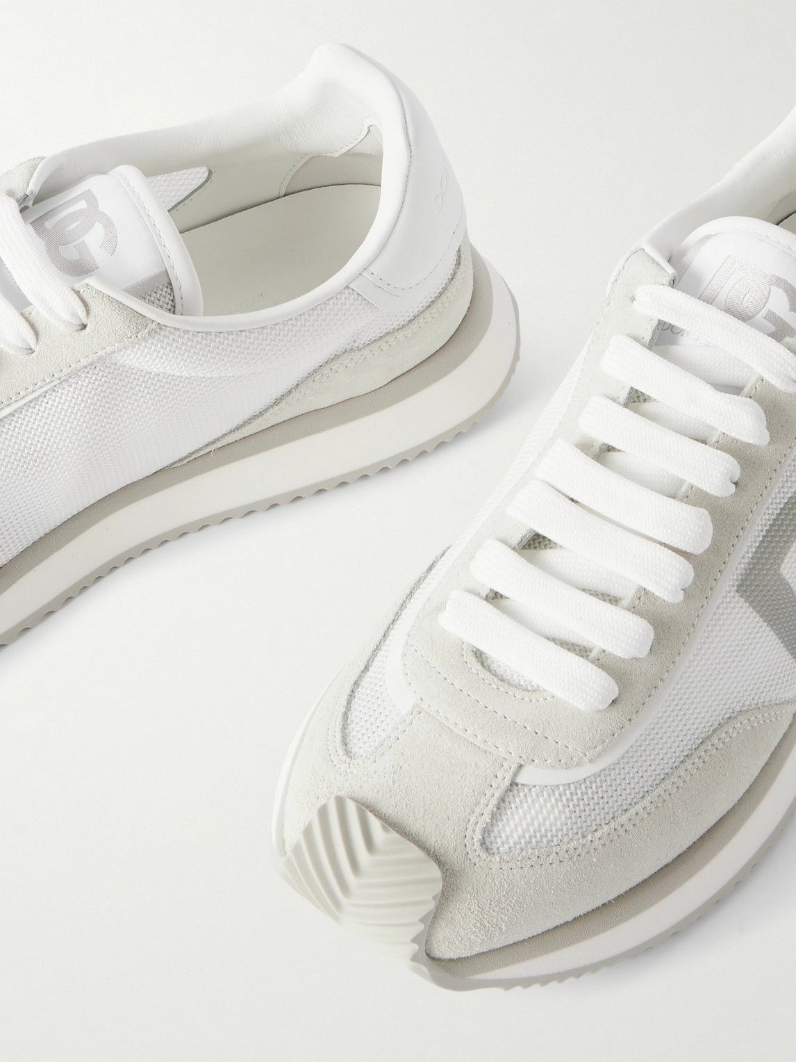 Dolce&Gabbana - Logo-Print Mesh, Leather and Suede Sneakers - White