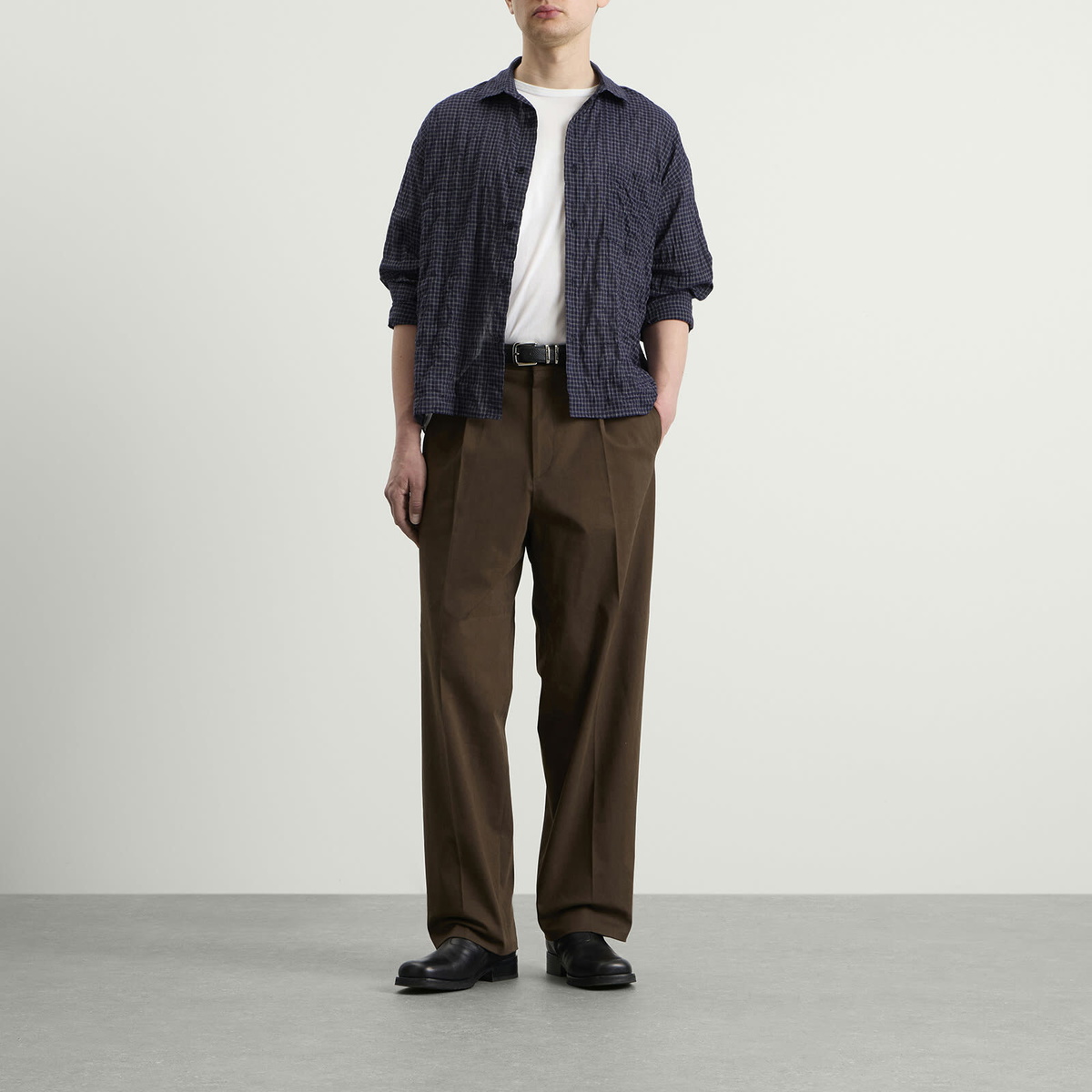 Ronning Men's Japanese Shirt in Navy Grid