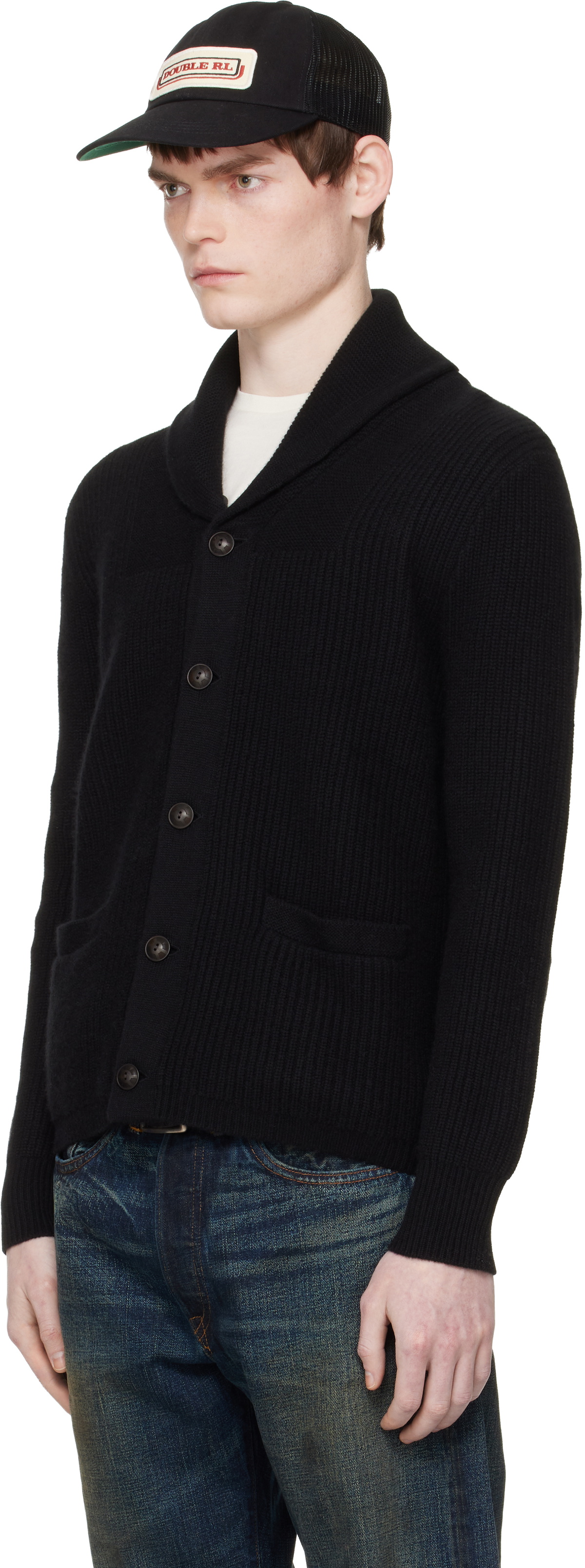 RRL Black Cashmere Shawl-Collar Cardigan