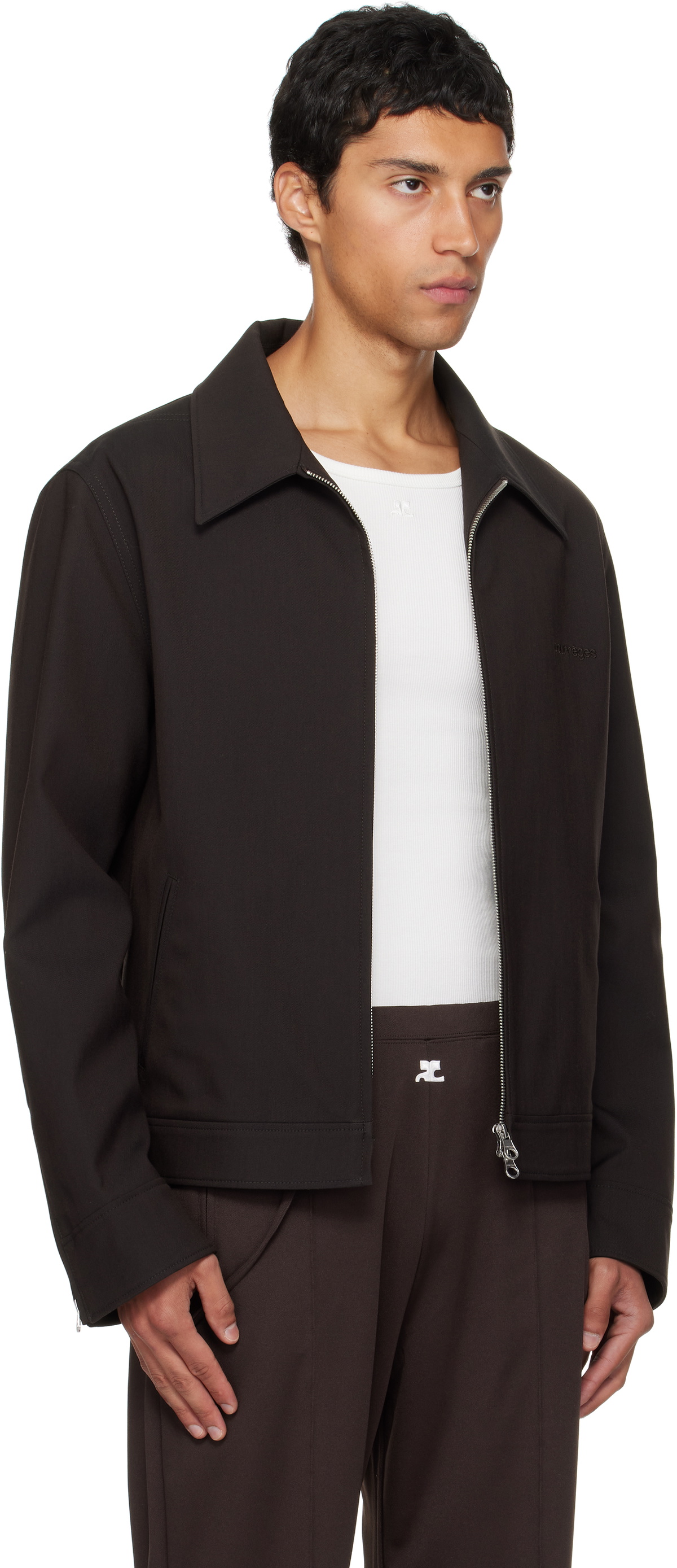 Courrèges Brown Embroidered Zipped Twill Jacket