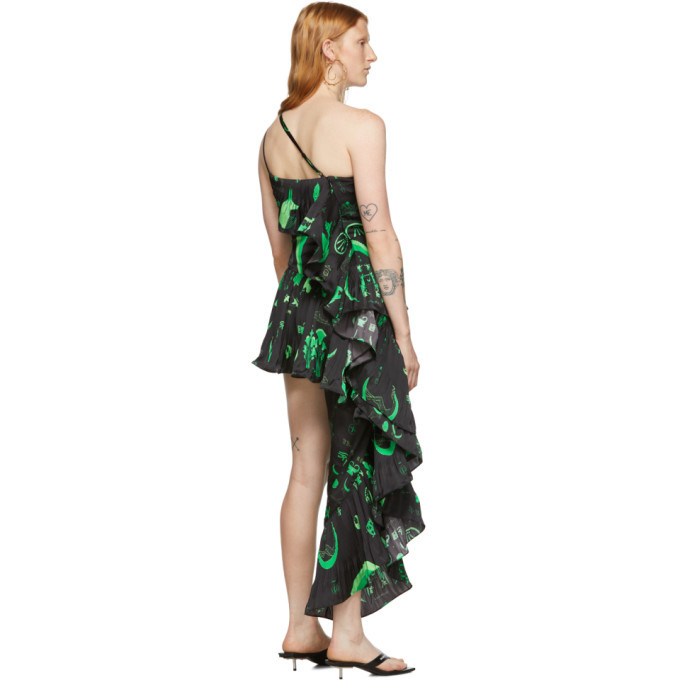 Marine Serre Black and Green Asymmetric Hybrid Flamenco Dress Marine Serre