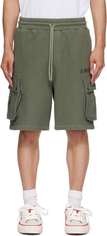 Photo: AMIRI Khaki 'AMIRI' Stencil Cargo Shorts
