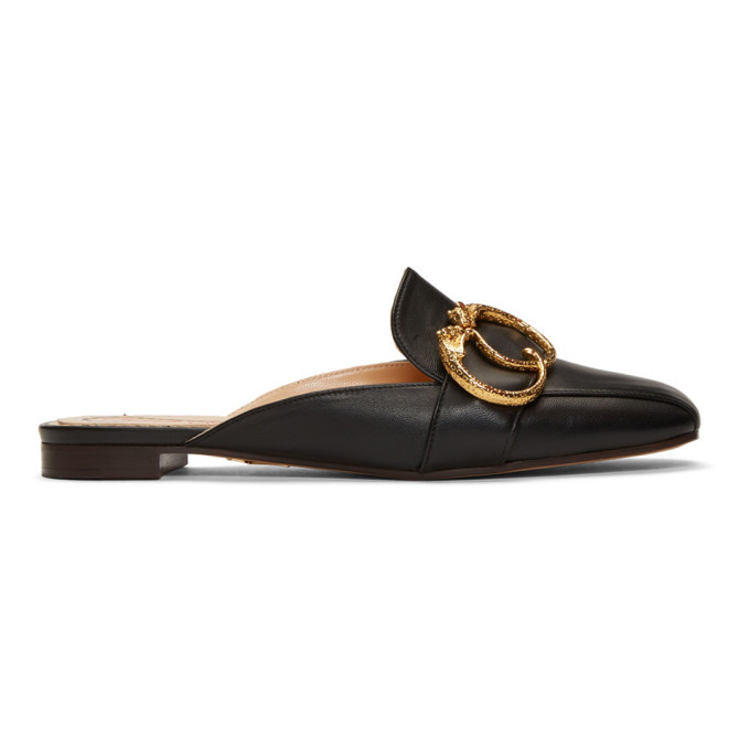 Charlotte Olympia Black Two Ring Leopard Slippers