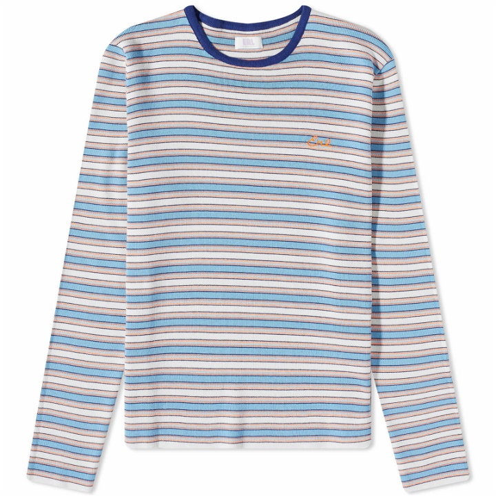 Photo: ERL Striped Logo Crew Knit in Blue