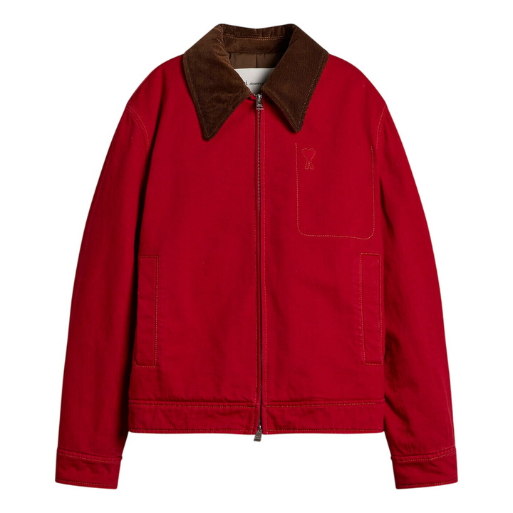 Photo: AMI Paris Men's Cotton Twill Zipped ADC Jacket in Ruby Red