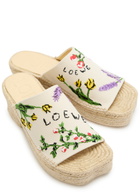 Loewe Petal 80 Espadrille Embroidered Canvas Slides Beige