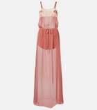 Saint Laurent Lace-trimmed silk crêpe muslin maxi dress