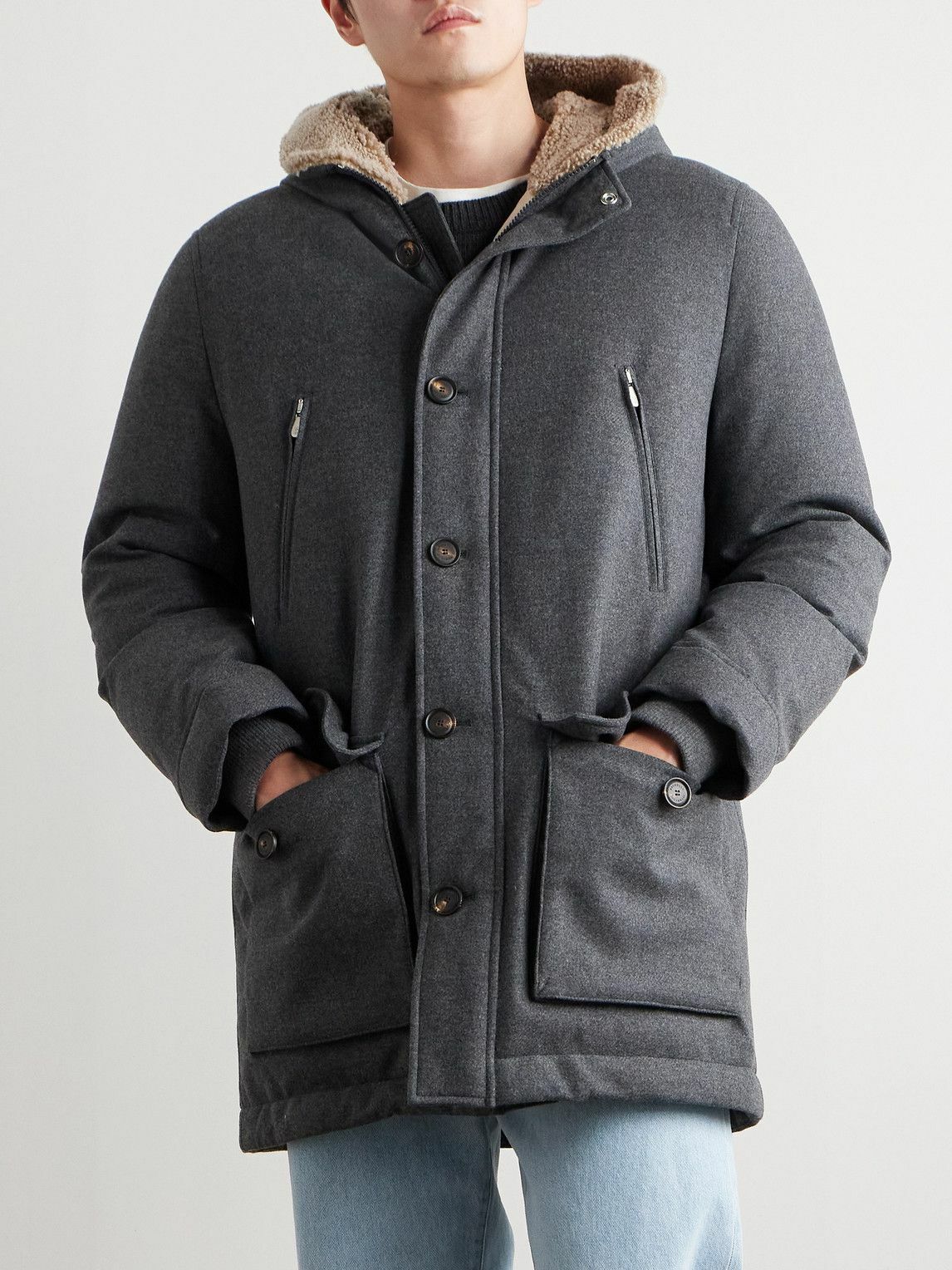 Brunello Cucinelli - Wool-Blend Padded Down Hooded Parka - Gray