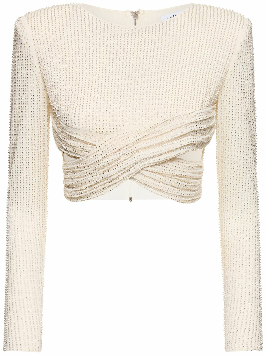 SELF-PORTRAIT - Crisscross Beaded Mesh Cropped Top Self-Portrait