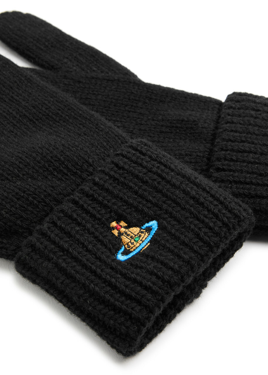 【ゆゆ】Vivienne Westwood ニットグローブ ブラック Vivienne Westwood Orb-embroidered Wool Gloves Black Vivienne Westwood