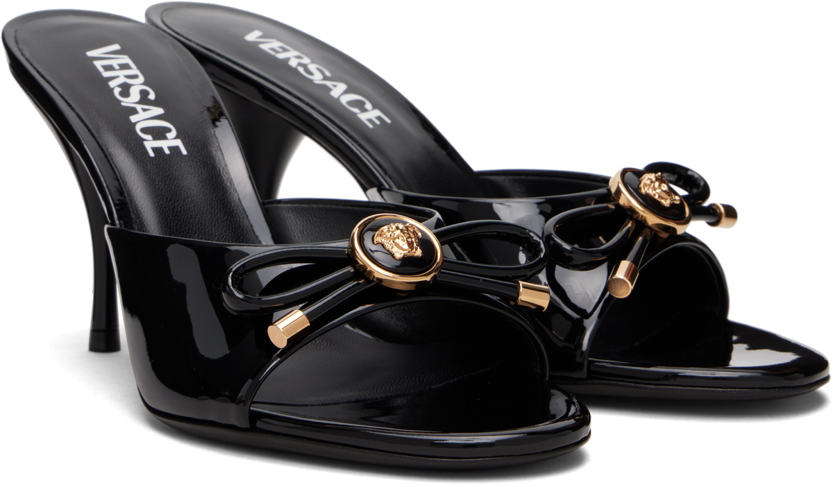 Versace Black Opera Bow Patent Mule Heeled Sandals