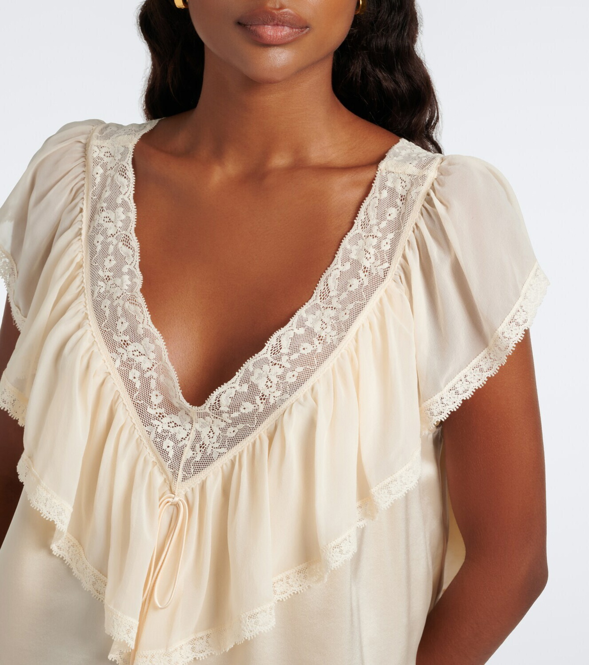 Dôen Yadira lace-trimmed ruffled silk blouse