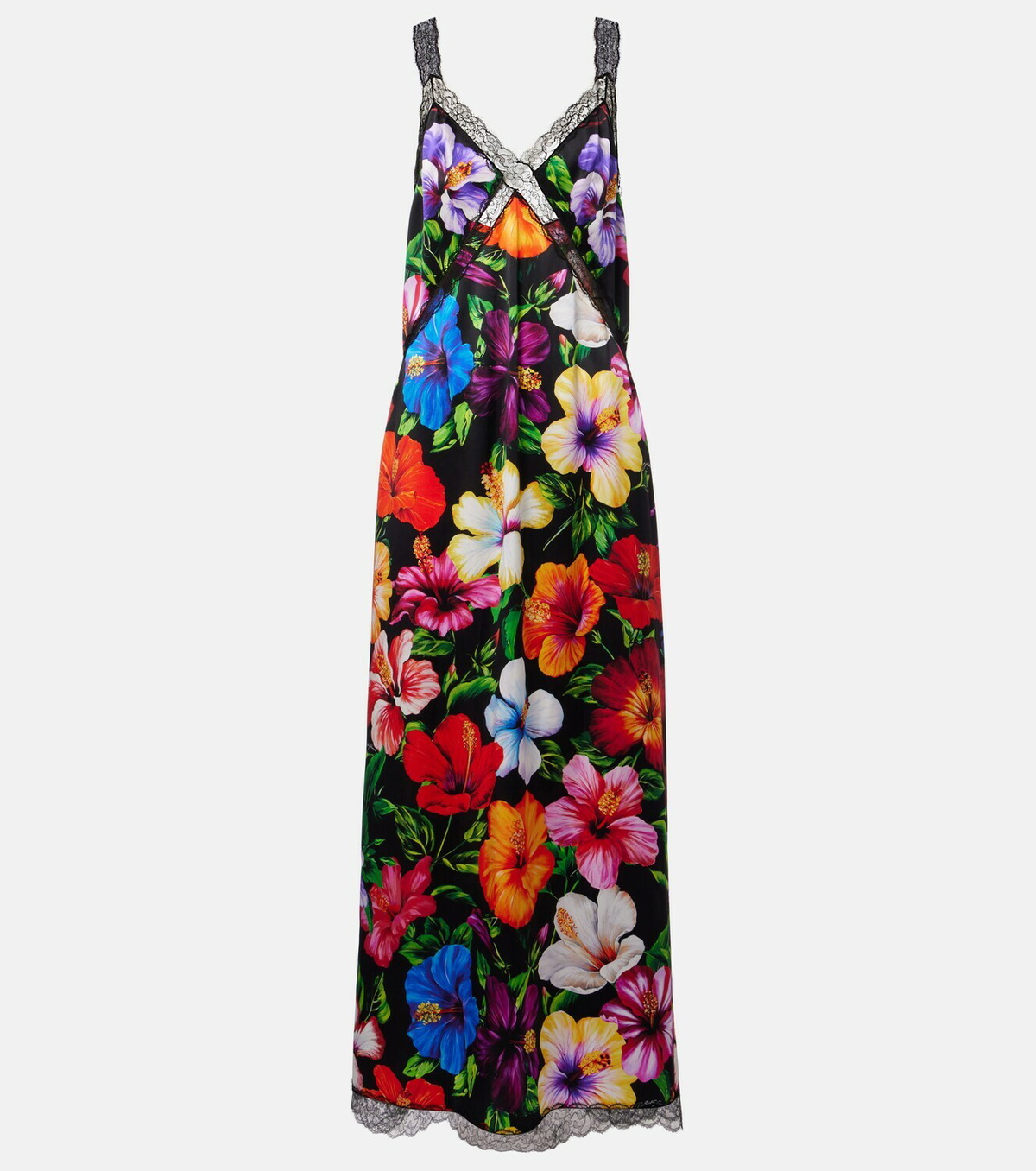 Dolce&Gabbana Floral lace-trimmed silk-blend maxi dress