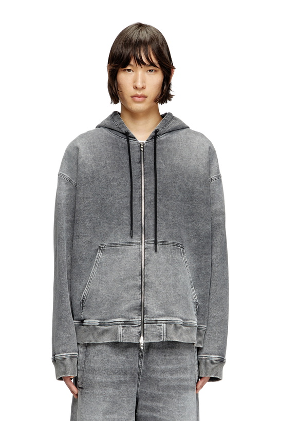 Photo: Diesel Zip-up hoodie in marbled Track Denim - Sweaters - Unisex - Grey