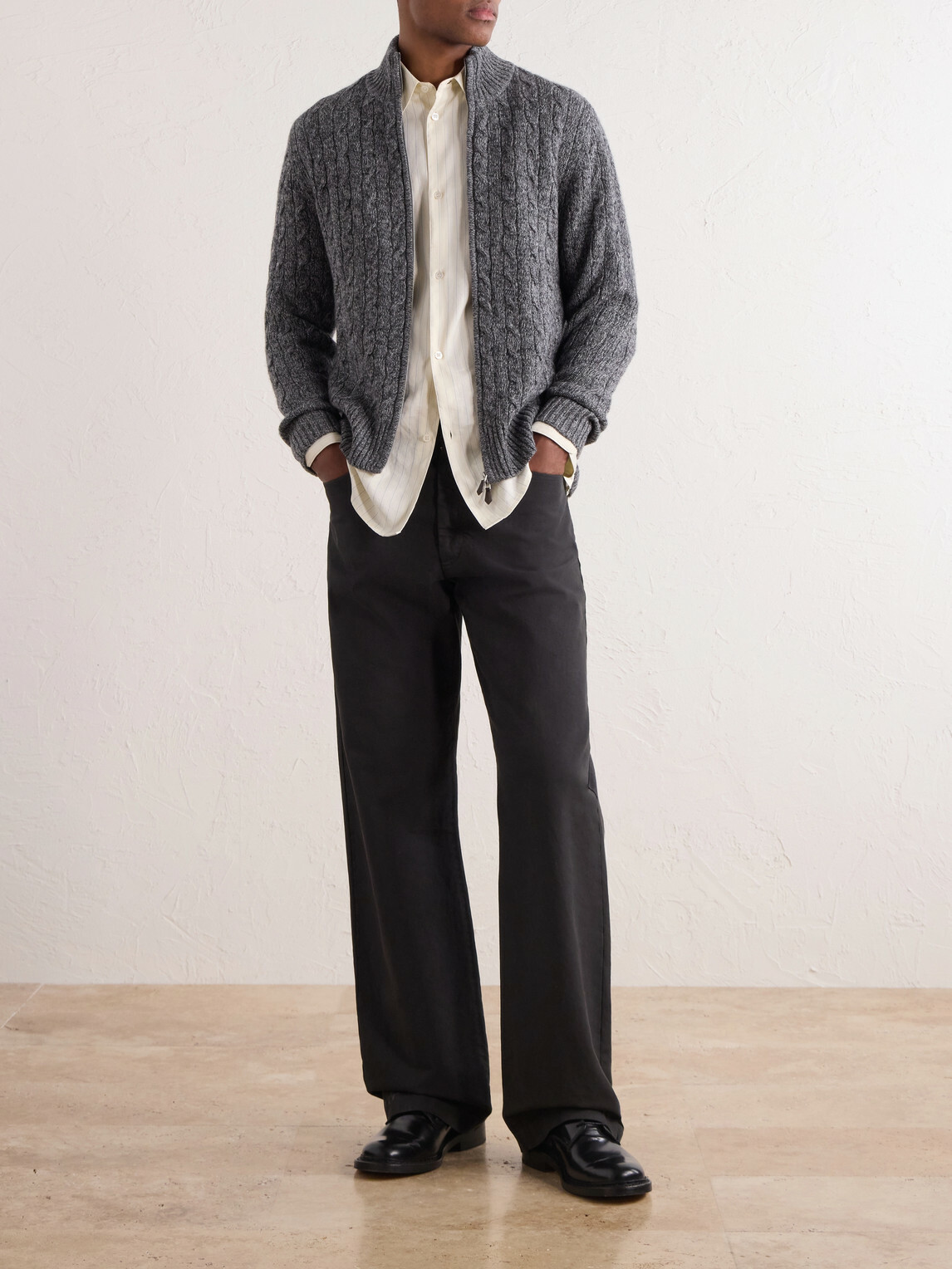 N.PEAL - Cable-Knit Cashmere Zip-Up Sweater - Gray