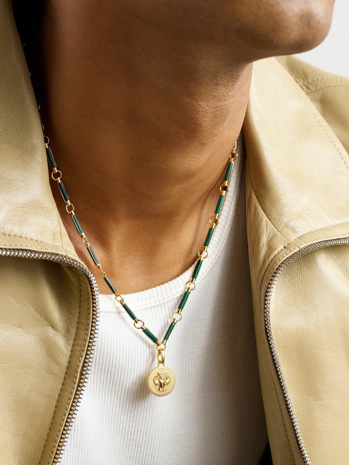 Foundrae - Element Protection 18-Karat Gold, Malachite and Diamond Pendant Necklace