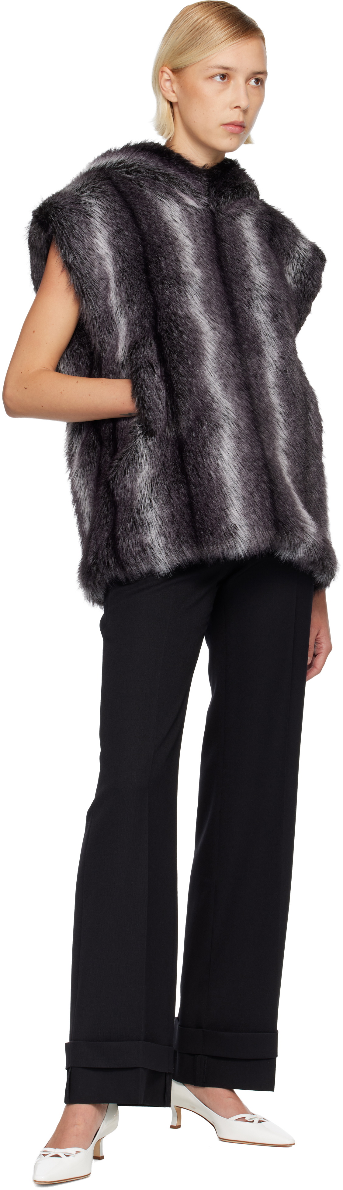 Anna Sui SSENSE Exclusive Gray Sleeveless Faux-Mink Hoodie