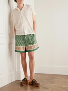BODE - Straight-Leg Pleated Printed Cotton Shorts - Green