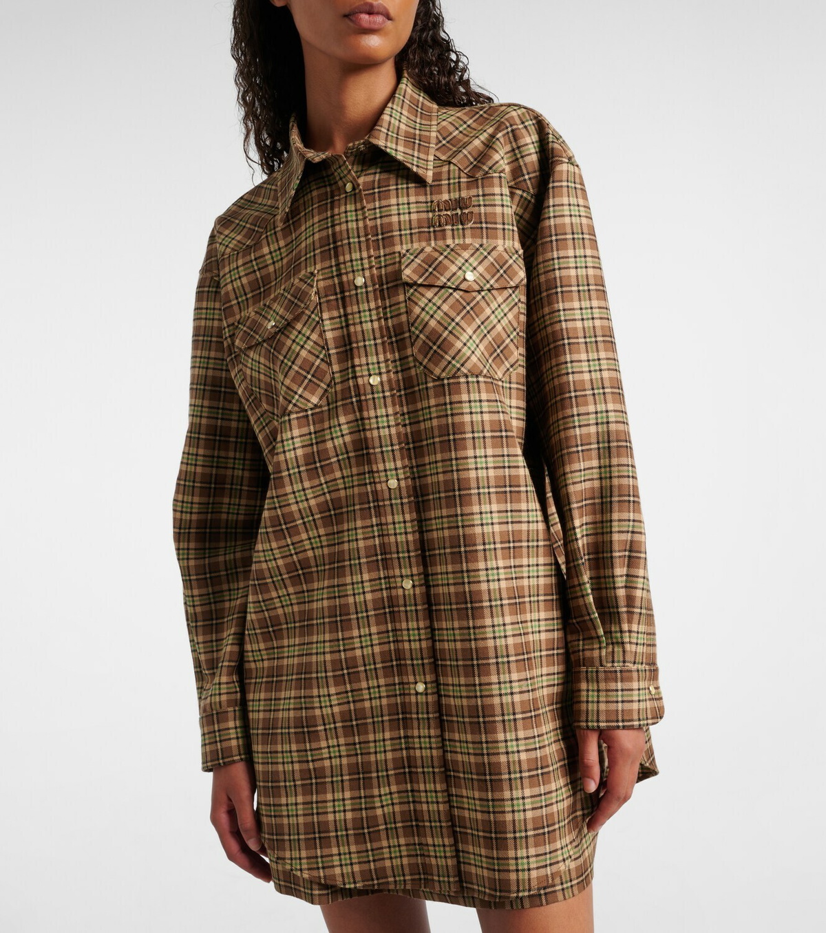 Miu Miu Plaid oversized virgin wool shirt Miu Miu