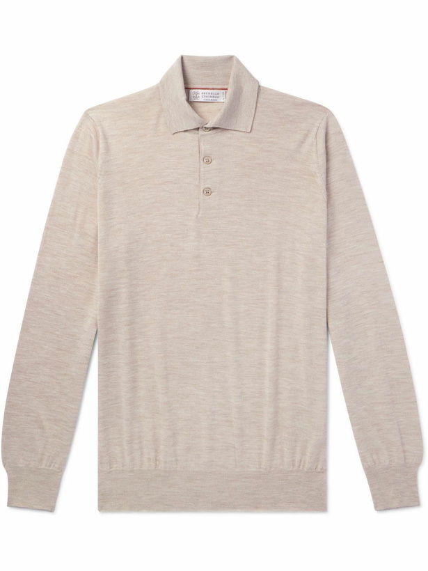 Photo: Brunello Cucinelli - Wool and Cashmere-Blend Polo Shirt - Neutrals