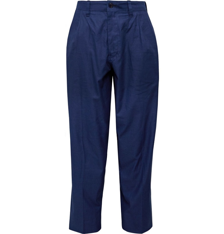 Photo: Blue Blue Japan - Tapered Pleated Cotton-Twill Suit Trousers - Blue