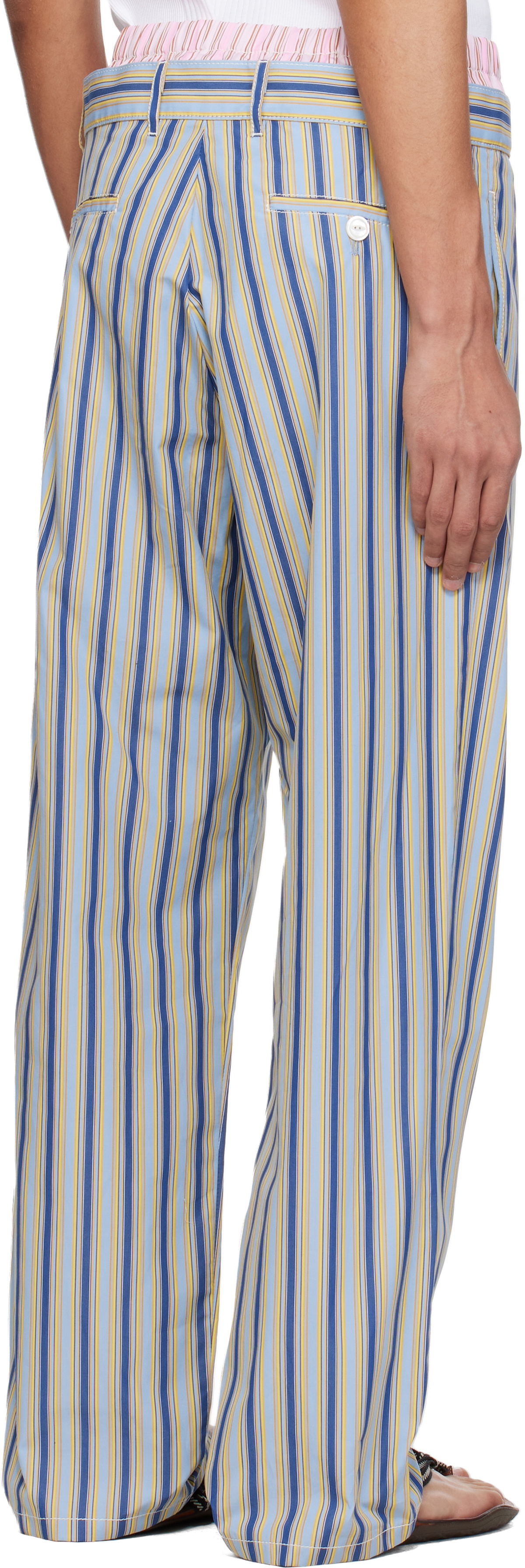 Marni Blue & Yellow Striped Poplin Trompe L'Oeil Effect Trousers