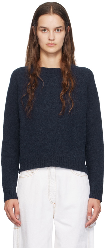 Photo: BOSS Navy Crewneck Stretch Sweater