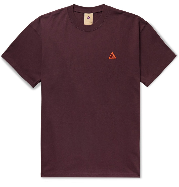 Photo: Nike - ACG NRG Logo-Embroidered Cotton-Jersey T-Shirt - Burgundy