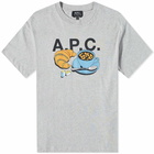 END. x A.P.C. Men's 'Coffee Club' Cedric T-Shirt in Heathered Light Grey