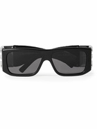 Givenchy - 4G Square-Frame Acetate, Silver-tone and Leather Sunglasses