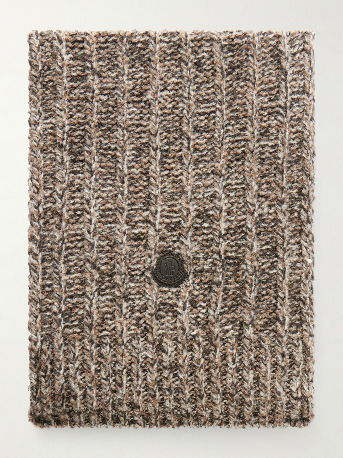 Moncler - Logo-Appliquéd Ribbed Wool-Blend Scarf - Brown