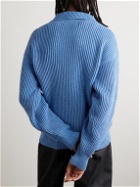 Jil Sander - Ribbed Cotton and Wool-Blend Zip-Up Sweater - Blue