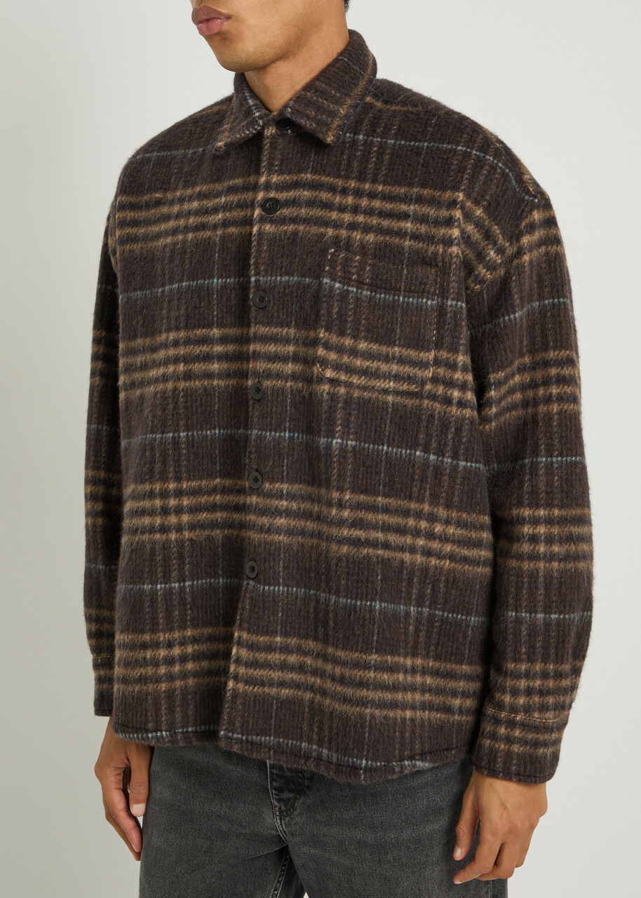 Picante Rocco Plaid Wool-blend Overshirt Brown