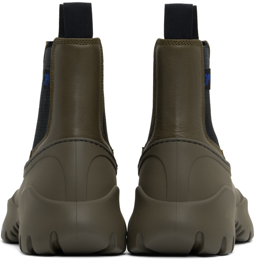 Burberry Khaki Leather Scoot Chelsea Boots